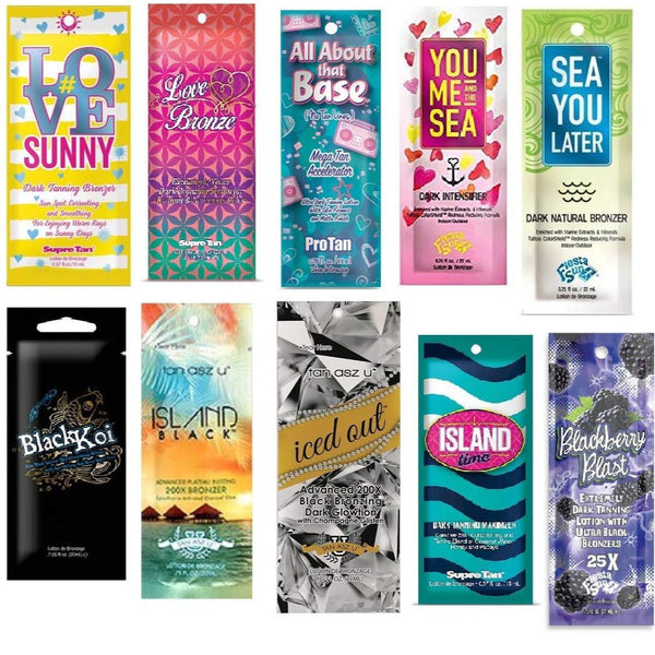 Tanning Lotion Packets & Shot Cups, Assorted Varieties