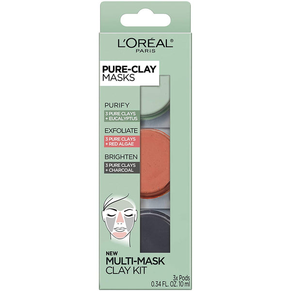 Loreal Pure-Clay Mask Tripod: Purify, Detox, Brighten .34 oz each pod