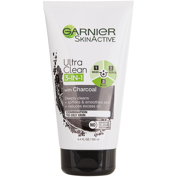 Garnier SkinActive Ultra Clean Charcoal 3-in-1 Cleanser, Scrub & Mask 4.4 oz